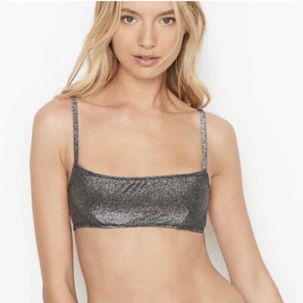 NWT Victoria’s Secret Menorca Shimmer Bandeau Bikini Top Black Silver
